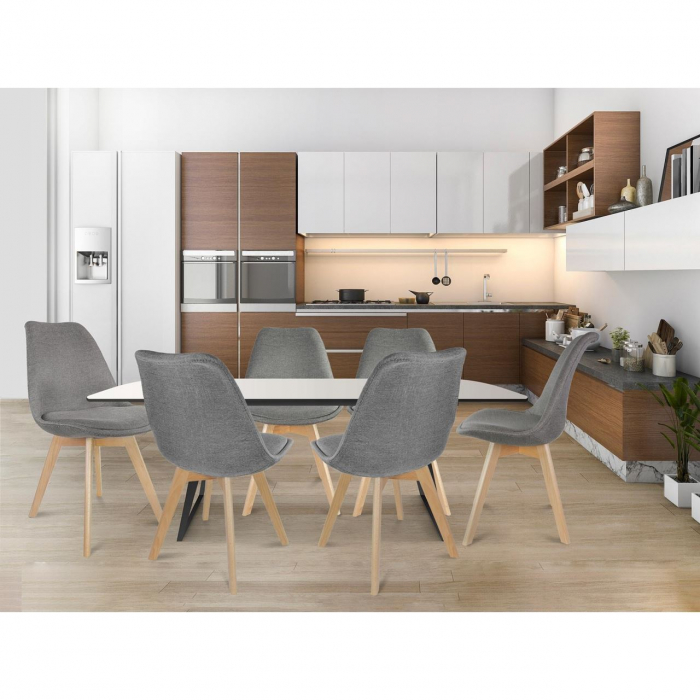 SCAUN BUCATARIE/LIVING, STOFA, LEMN, GRI, 49X55X82 CM, ALTA [8]