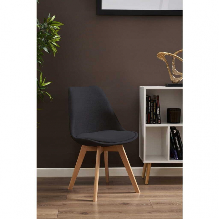 SCAUN BUCATARIE/LIVING, STOFA, LEMN, NEGRU, 49X55X82 CM, ALTA [8]