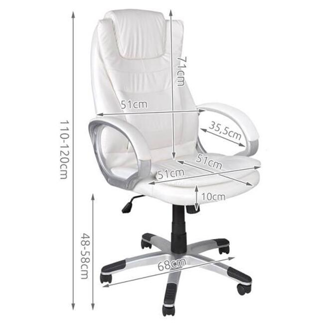 SCAUN DE BIROU, MALATEC, ROTATIV, FUNCTIE TILT, PIELE ECOLOGICA, ALB, MAX 130 KG, 68X51X110/120 CM [2]