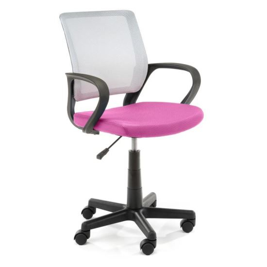 SCAUN DE BIROU PENTRU COPII, ROTATIV, ALB, ROZ SI NEGRU, MAX 100 KG, 53X56.5X81/93 CM [1]