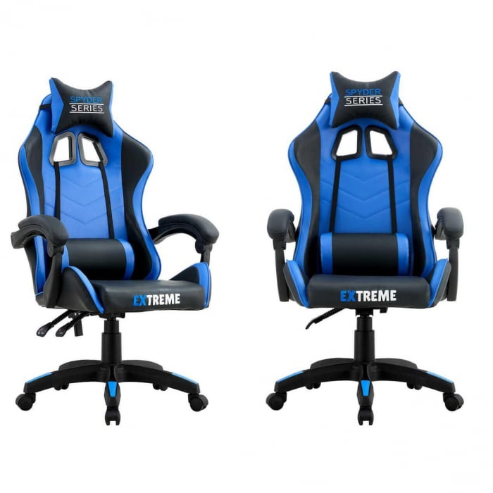 SCAUN DE GAMING, PIELE ECOLOGICA, CU PERNA LOMBARA, ALBASTRU SI NEGRU, 63X49X125 CM, SPYDER EXTREME [5]