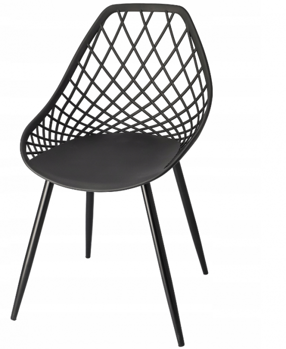 Scaun de terasa,cu picioare de metal,negre Modern, Negru [2]