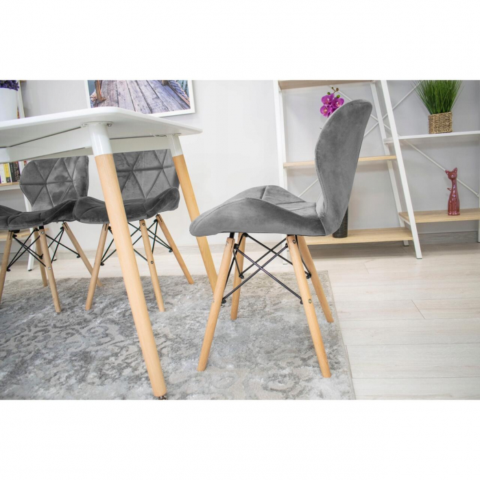 SCAUN STIL SCANDINAV, ARTOOL, LAGO VELVET, CATIFEA, LEMN, GRI, 48X43X74 CM [6]