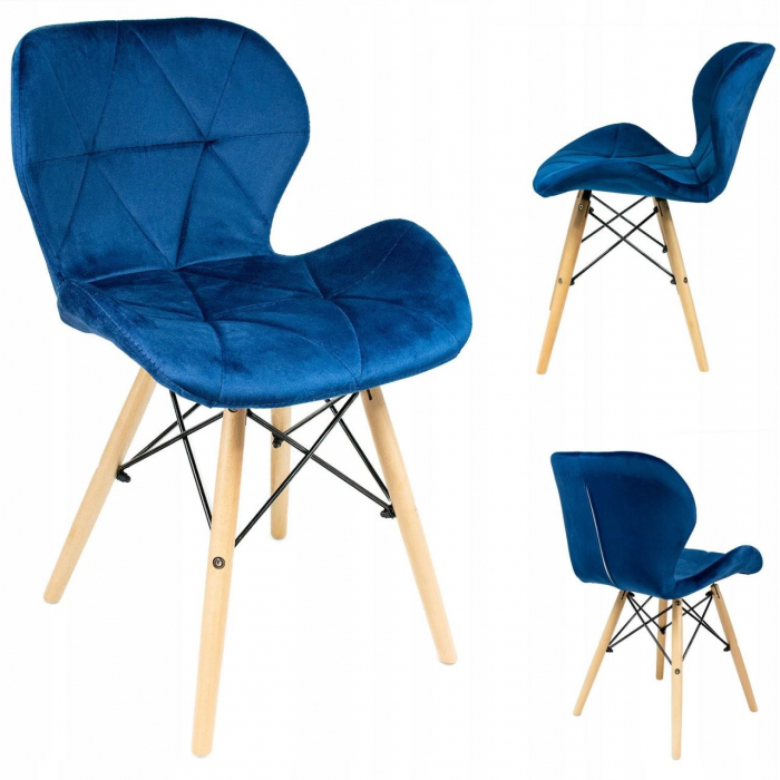 SCAUN STIL SCANDINAV, CATIFEA, LEMN, ALBASTRU, 46X50X73 CM, VELVET [8]
