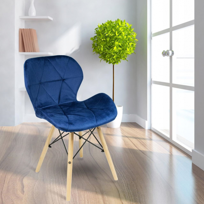SCAUN STIL SCANDINAV, CATIFEA, LEMN, ALBASTRU, 46X50X73 CM, VELVET [7]