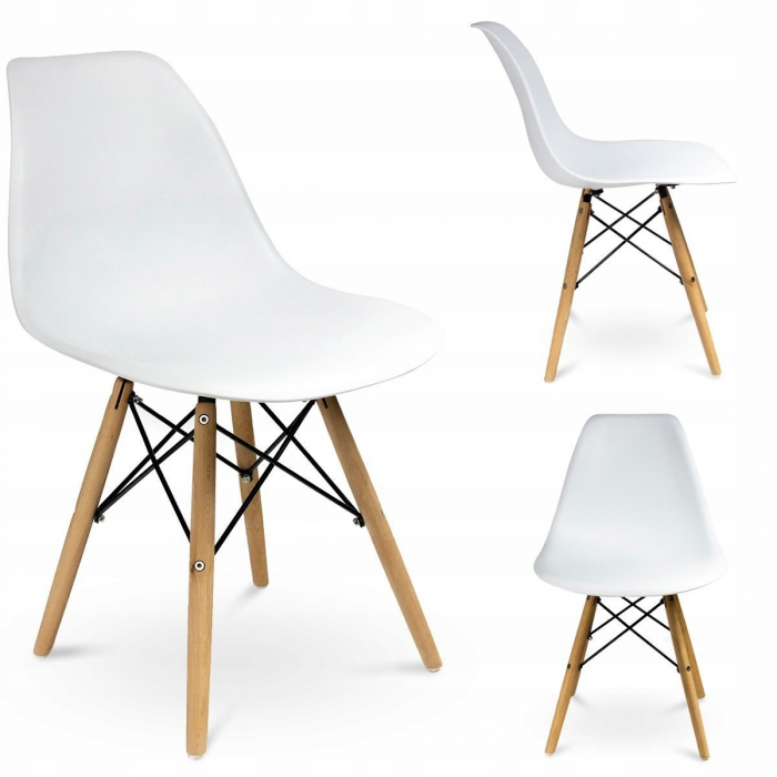 SCAUN STIL SCANDINAV, PLASTIC, LEMN, ALB, 46X52X81 CM, EVA [10]