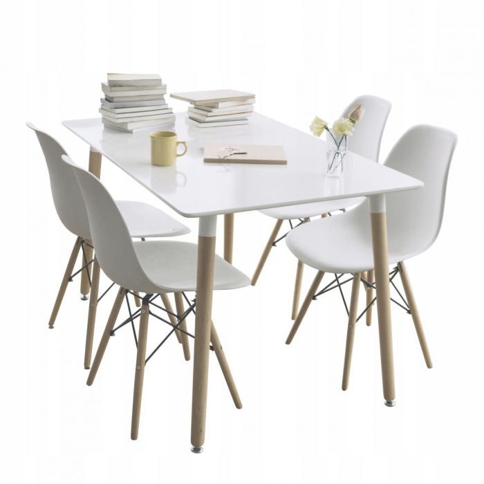 SCAUN STIL SCANDINAV, PLASTIC, LEMN, ALB, 46X52X81 CM, EVA [9]