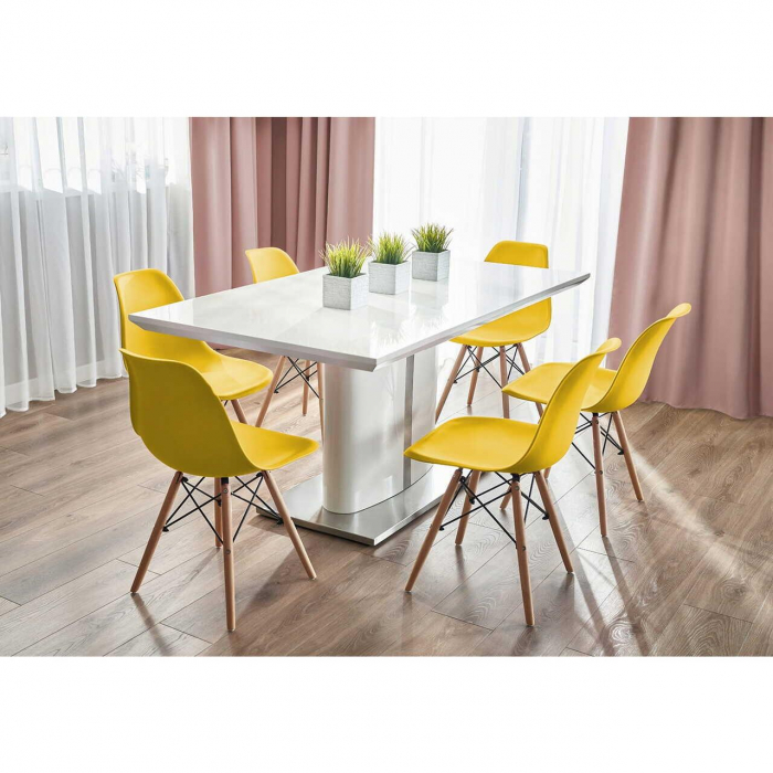 SCAUN STIL SCANDINAV, PLASTIC, LEMN, GALBEN, 46X52X81 CM, EVA, JUMI [8]