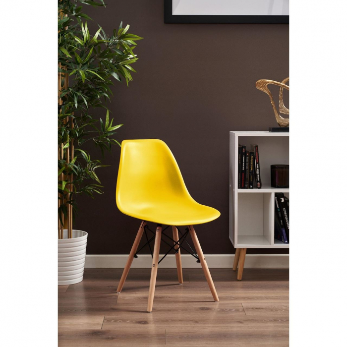 SCAUN STIL SCANDINAV, PLASTIC, LEMN, GALBEN, 46X52X81 CM, EVA, JUMI [6]