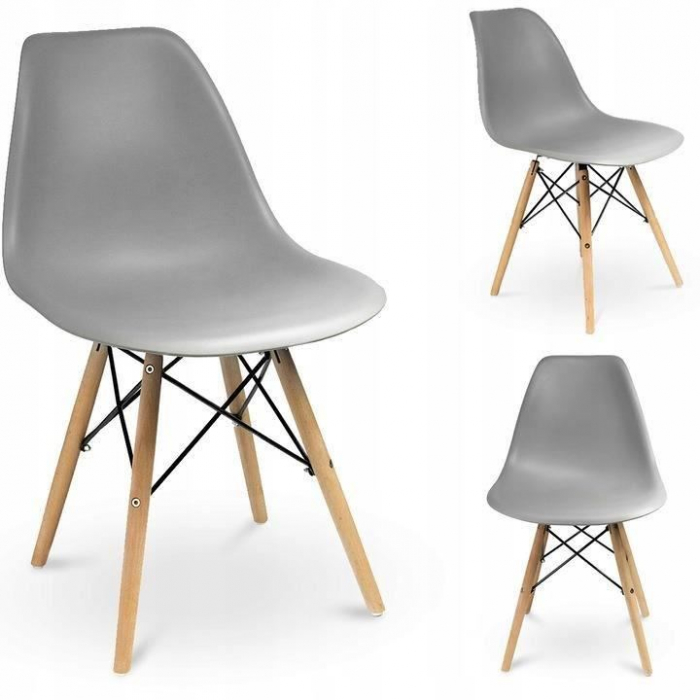 SCAUN STIL SCANDINAV, PLASTIC, LEMN, GRI, 46X52X81 CM, EVA [7]