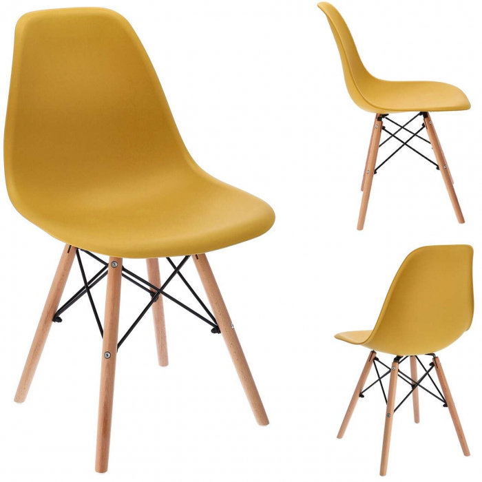 SCAUN STIL SCANDINAV, PLASTIC, METAL, LEMN, MUSTAR, 46X52X81 CM, EVA [8]