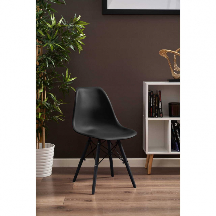 SCAUN STIL SCANDINAV, PLASTIC, METAL, LEMN, NEGRU, 46X52X81 CM, EVA [10]