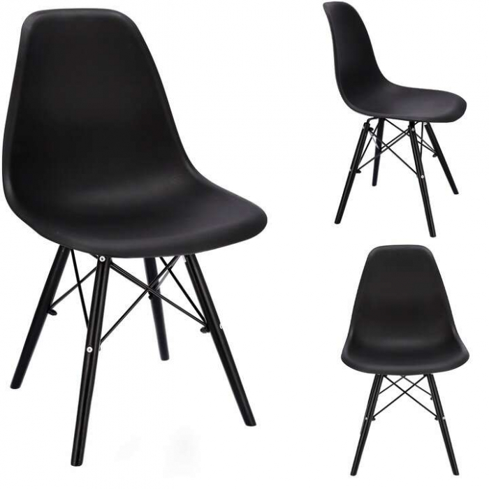 SCAUN STIL SCANDINAV, PLASTIC, METAL, LEMN, NEGRU, SET 4 BUC, 46X52X81 CM, EVA [9]