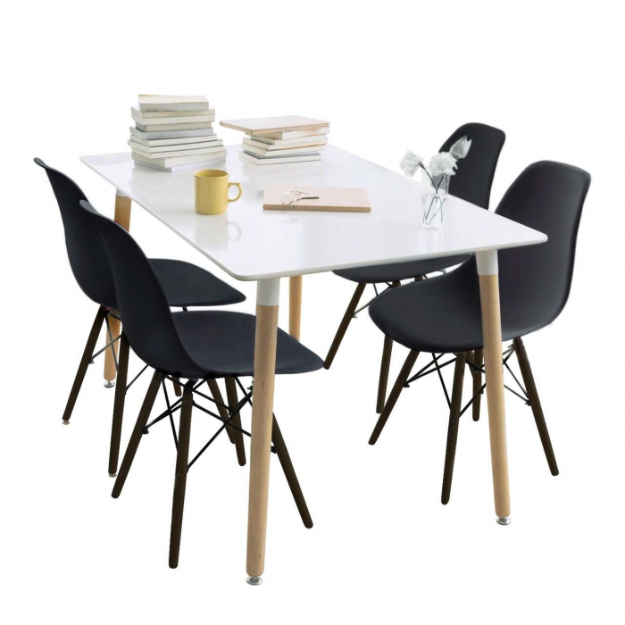 SCAUN STIL SCANDINAV, PLASTIC, METAL, LEMN, NEGRU, SET 4 BUC, 46X52X81 CM, EVA [8]