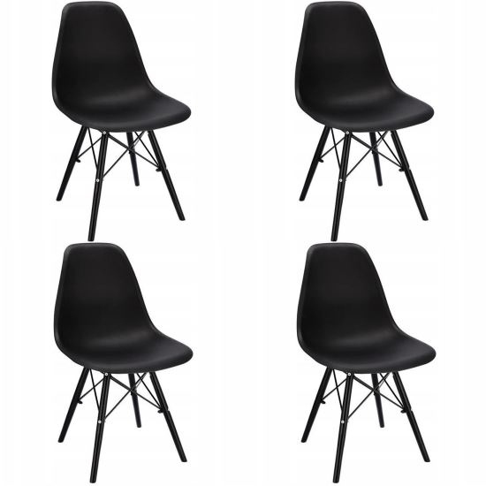 SCAUN STIL SCANDINAV, PLASTIC, METAL, LEMN, NEGRU, SET 4 BUC, 46X52X81 CM, EVA [1]