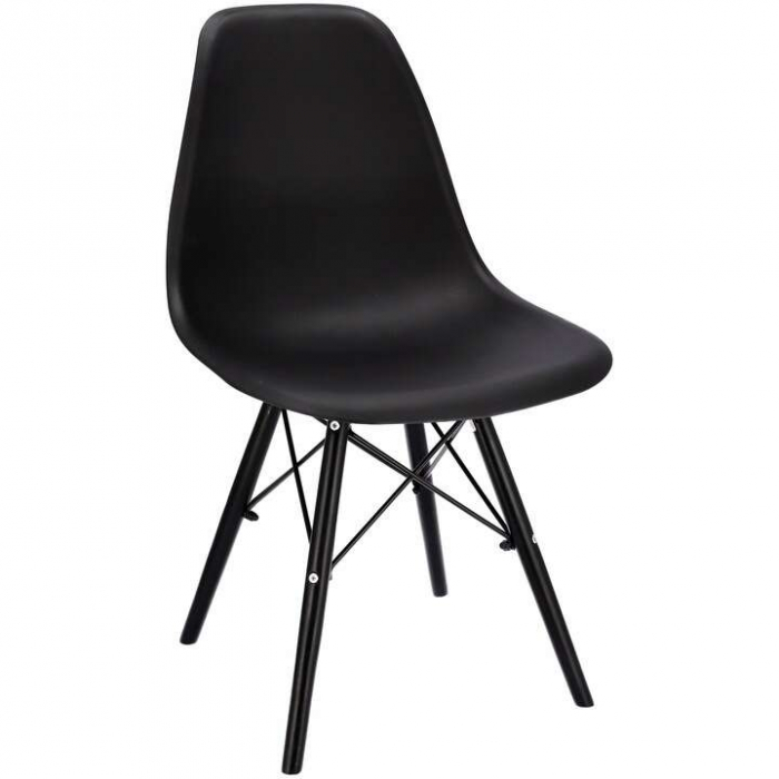 SCAUN STIL SCANDINAV, PLASTIC, METAL, LEMN, NEGRU, SET 4 BUC, 46X52X81 CM, EVA [3]