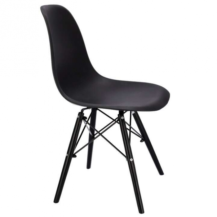 SCAUN STIL SCANDINAV, PLASTIC, METAL, LEMN, NEGRU, SET 4 BUC, 46X52X81 CM, EVA [5]