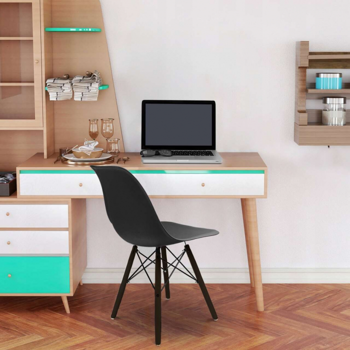 SCAUN STIL SCANDINAV, PLASTIC, METAL, LEMN, NEGRU, SET 4 BUC, 46X52X81 CM, EVA [2]