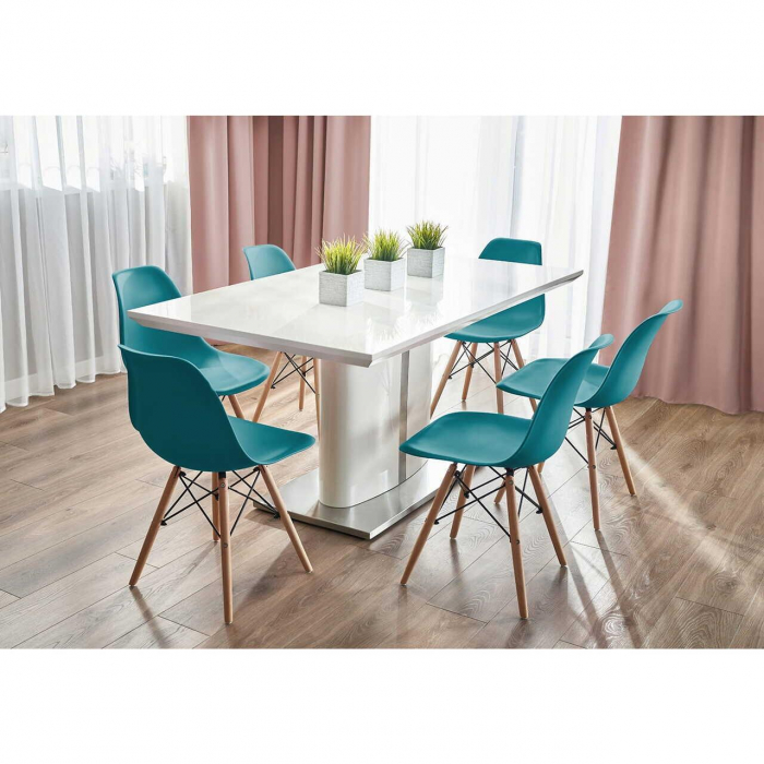 SCAUN STIL SCANDINAV, PLASTIC, METAL, LEMN, TURCOAZ, 46X52X81 CM, EVA [9]