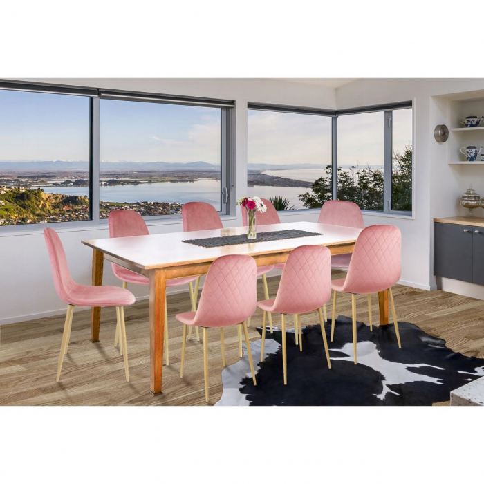 SCAUN TIP SCANDINAV, CATIFEA, MODEL CUSATURA PE SPATE, ROZ SI NATUR, MAX 100 KG, 44X52X85 CM, VIGO [9]