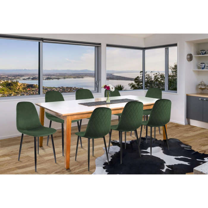 SCAUN TIP SCANDINAV, CATIFEA, MODEL CUSATURA PE SPATE, VERDE INCHIS SI NEGRU, MAX 100 KG, 44X52X85 CM, VIGO [8]