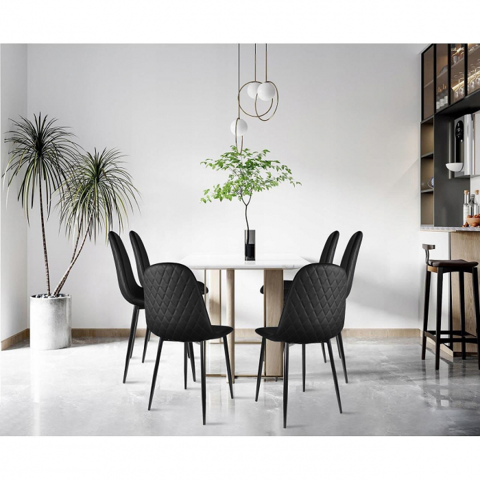 SCAUN TIP SCANDINAV, TAPITAT, PIELE ECOLOGICA, MODEL CUSATURA PE SPATE, NEGRU, MAX 100 KG, 44X52X85 CM, VIGO [3]