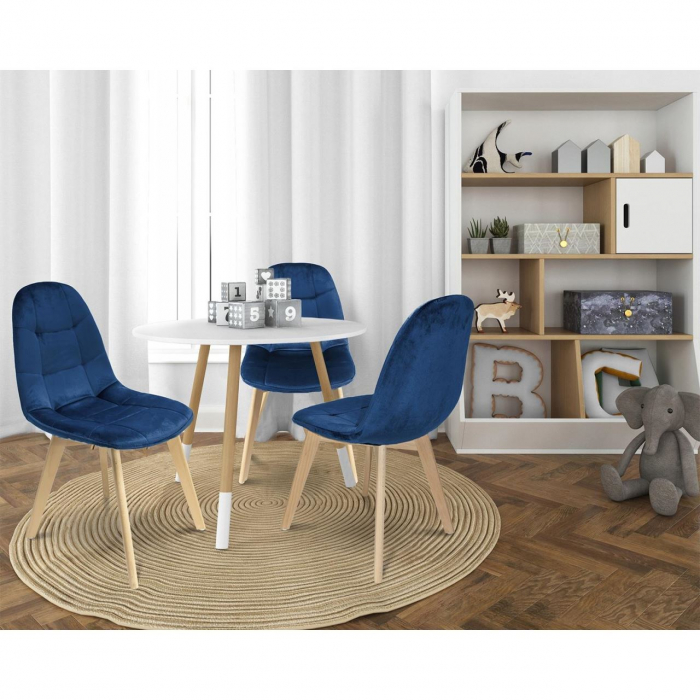 SCAUNE BUCATARIE/LIVING, CATIFEA SI PU, ALBASTRU MARIN, SET 4 BUC, 43X54X81 CM, COLIN [9]