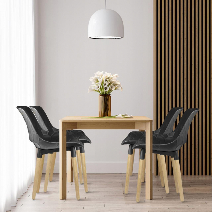 SCAUNE BUCATARIE/LIVING, PP, LEMN, MAX 130 KG, NEGRU, SET 4 BUC, 45X55X77 CM, DAVIS, JUMI [7]