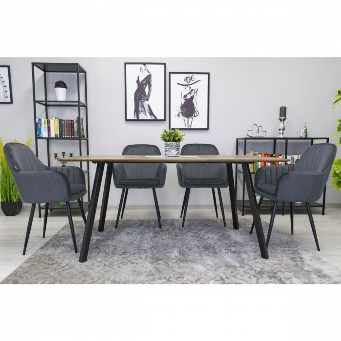 SCAUNE BUCATARIE/LIVING, SET 2 BUC, ARTOOL, LUGO, CATIFEA, METAL, GRI SI NEGRU, 57.5X56.5X86.5 CM [6]