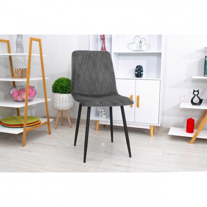 SCAUNE BUCATARIE/LIVING, SET 4 BUC, ARTOOL, TURIN, CATIFEA, METAL, GRI SI NEGRU, 44.5X53X88.5 CM [9]