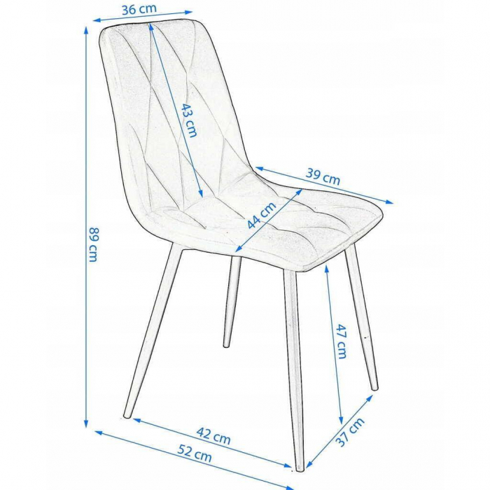 SCAUNE BUCATARIE/LIVING, SET 4 BUC, JUMI, PIADO, CATIFEA, METAL, MUSTAR SI NEGRU, 44X52X89 CM [2]