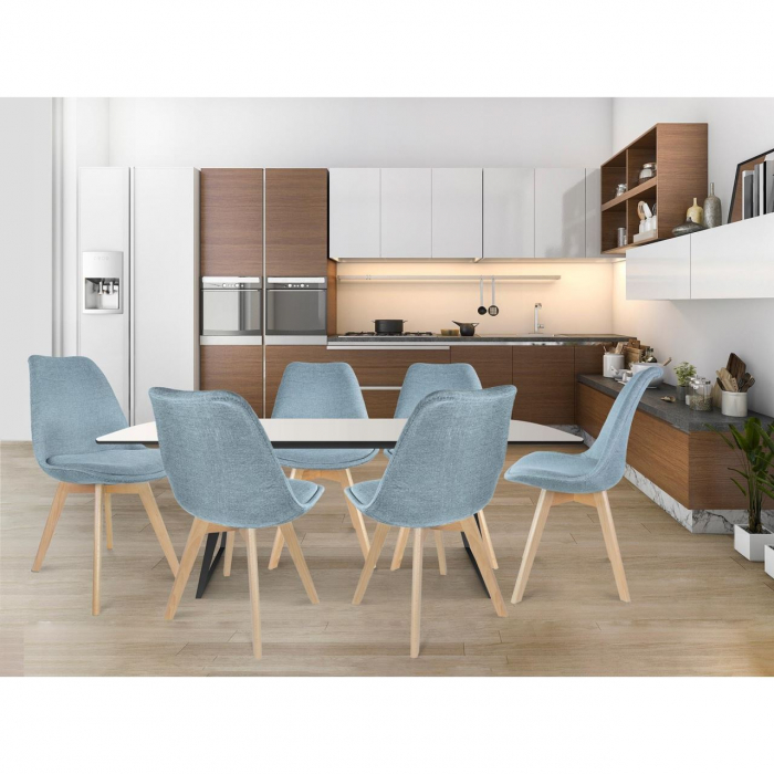 SCAUNE BUCATARIE/LIVING, STOFA, LEMN, ALBASTRU DESCHIS, SET 4 BUC, 49X55X82 CM [9]