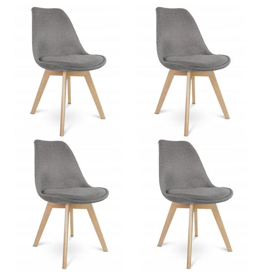 SCAUNE BUCATARIE/LIVING, STOFA, LEMN, GRI, SET 4 BUC, 49X55X82 CM [1]