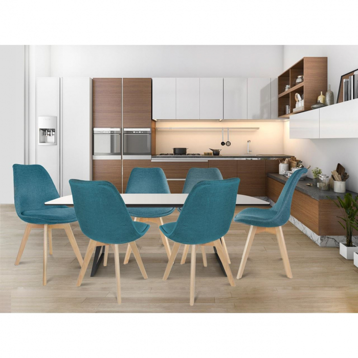 SCAUNE BUCATARIE/LIVING, STOFA, LEMN, VERDE MARIN, SET 4 BUC, 49X55X82 CM [9]