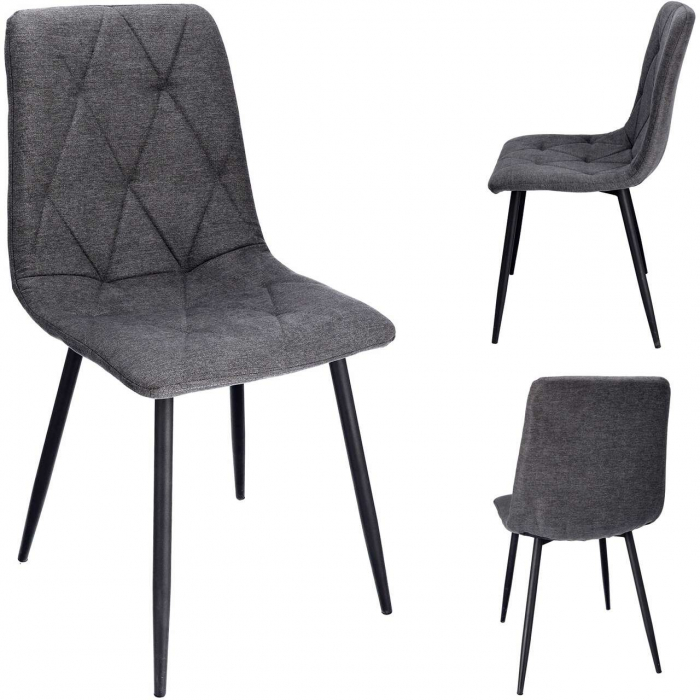 SCAUNE BUCATARIE/LIVING, TAPITATE, TEXTIL, METAL, GRI, SET 4 BUC, 44X52X89 CM, VENA [9]