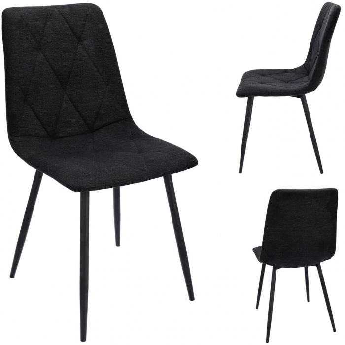 SCAUNE BUCATARIE/LIVING, TAPITATE, TEXTIL, METAL, NEGRU, SET 4 BUC, 44X52X89 CM, VENA [7]
