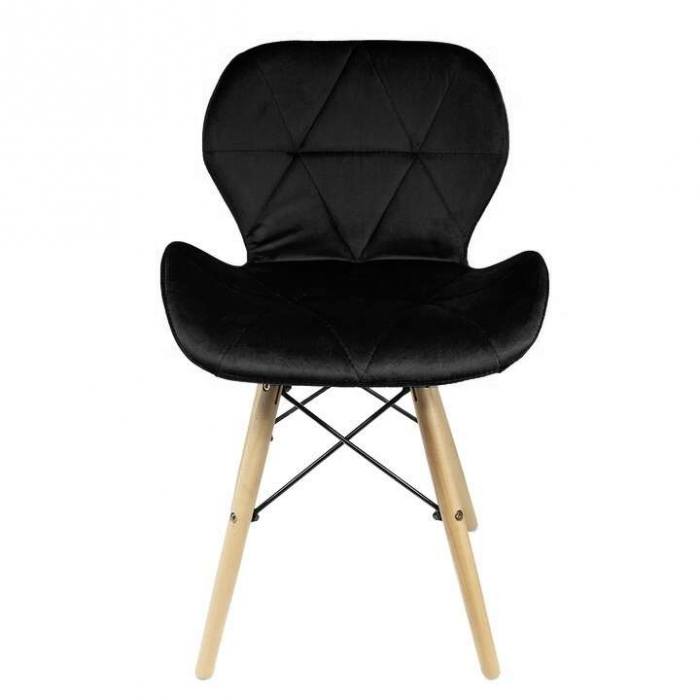 SCAUNE STIL SCANDINAV, CATIFEA, LEMN, NEGRU SI NATUR, SET 4 BUC, 46X50X73 CM [2]