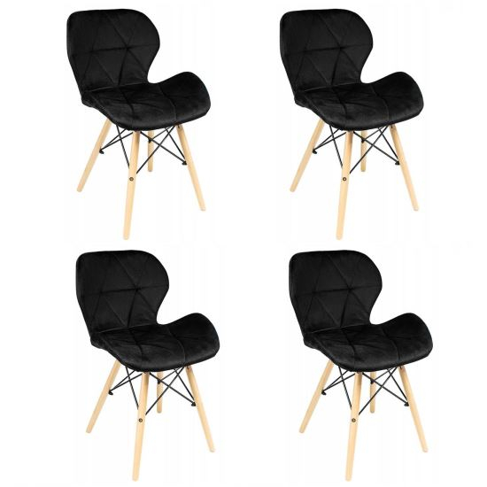 SCAUNE STIL SCANDINAV, CATIFEA, LEMN, NEGRU SI NATUR, SET 4 BUC, 46X50X73 CM [1]