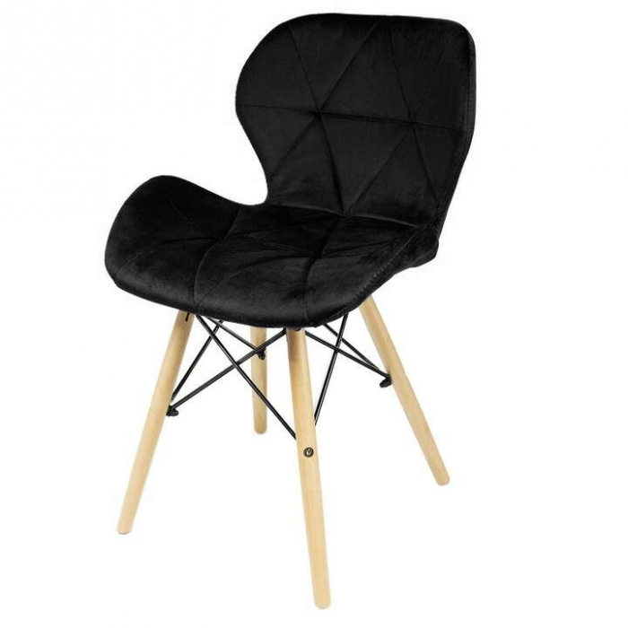 SCAUNE STIL SCANDINAV, CATIFEA, LEMN, NEGRU SI NATUR, SET 4 BUC, 46X50X73 CM [3]