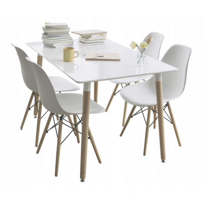 SCAUNE STIL SCANDINAV, PLASTIC, LEMN, ALB, SET 4 BUC, 46X52X81 CM, EVA [9]