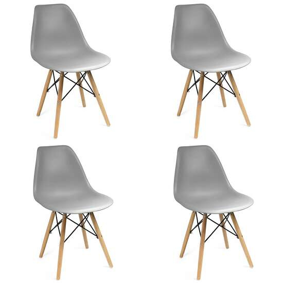 SCAUNE STIL SCANDINAV, PLASTIC, LEMN, GRI, SET 4 BUC, 46X52X81 CM, EVA [1]