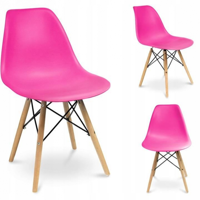 SCAUNE STIL SCANDINAV, PLASTIC, LEMN, ROZ, SET 4 BUC, 45X55X79.5 CM [11]