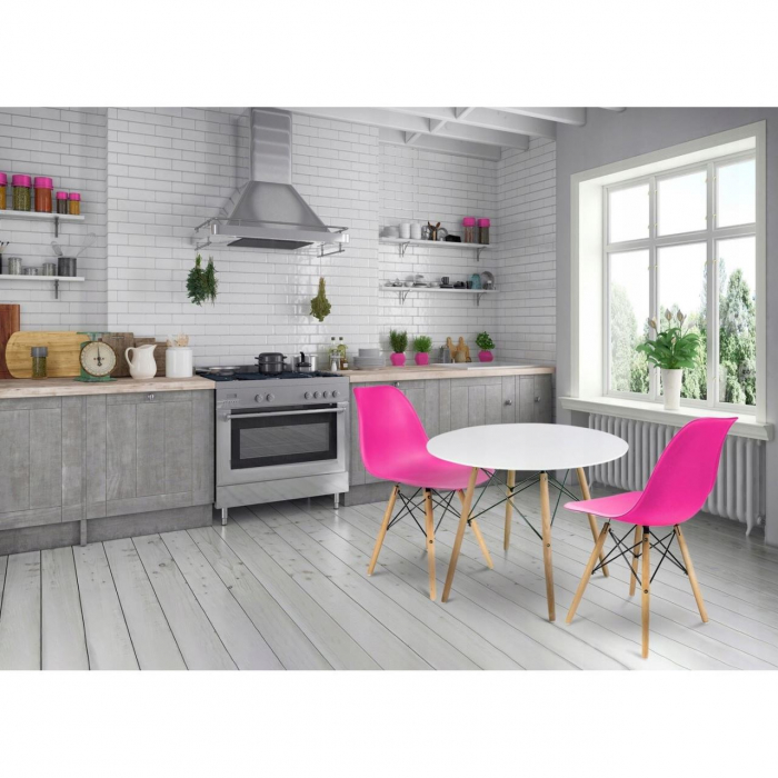 SCAUNE STIL SCANDINAV, PLASTIC, LEMN, ROZ, SET 4 BUC, 45X55X79.5 CM [10]