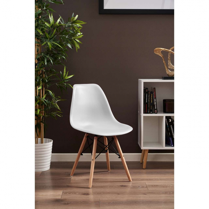 SCAUNE STIL SCANDINAV, PLASTIC, METAL, LEMN, ALB, SET 4 BUC, 46X52X81 CM, EVA [10]
