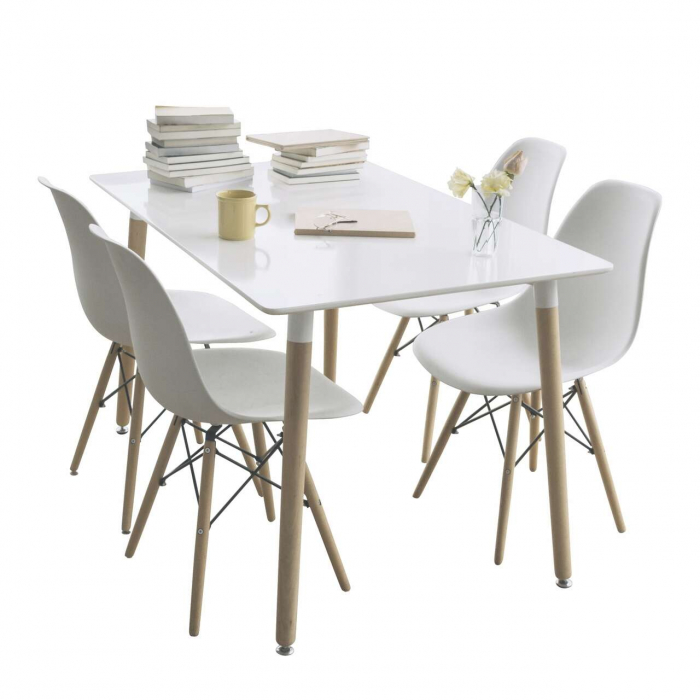 SCAUNE STIL SCANDINAV, PLASTIC, METAL, LEMN, ALB, SET 4 BUC, 46X52X81 CM, EVA [9]