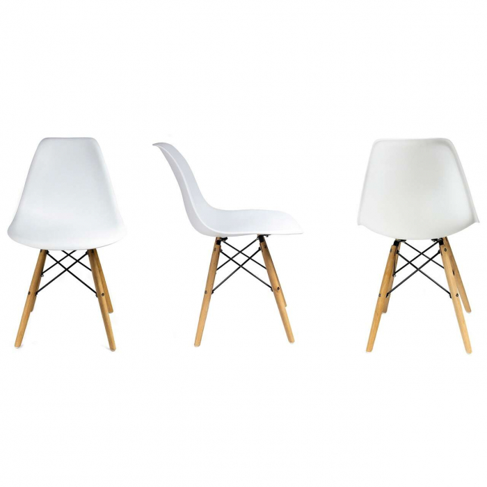 SCAUNE STIL SCANDINAV, PLASTIC, METAL, LEMN, ALB, SET 4 BUC, 46X52X81 CM, EVA [5]
