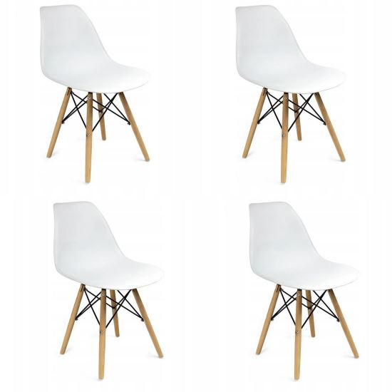 SCAUNE STIL SCANDINAV, PLASTIC, METAL, LEMN, ALB, SET 4 BUC, 46X52X81 CM, EVA [1]