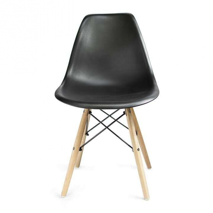 SCAUNE STIL SCANDINAV, PLASTIC, METAL, LEMN, NEGRU SI NATUR, SET 4 BUC, 46X52X81 CM, EVA [3]
