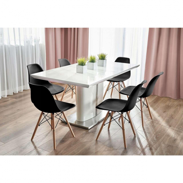SCAUNE STIL SCANDINAV, PLASTIC, METAL, LEMN, NEGRU SI NATUR, SET 4 BUC, 46X52X81 CM, EVA [8]