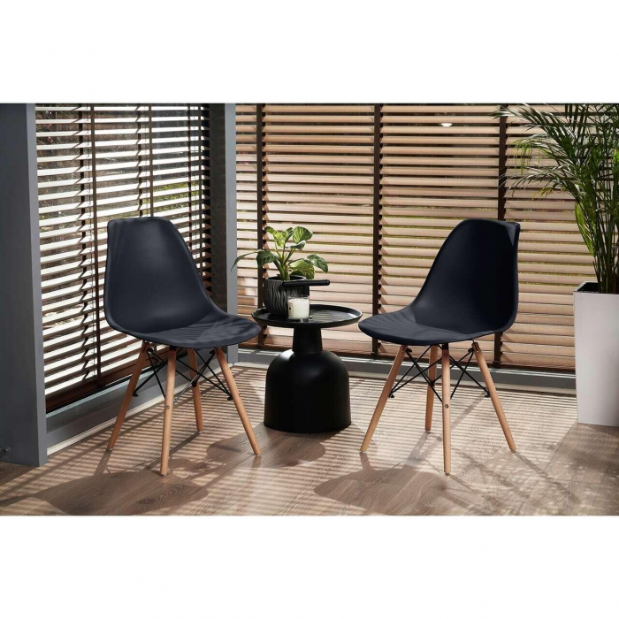 SCAUNE STIL SCANDINAV, PLASTIC, METAL, LEMN, NEGRU SI NATUR, SET 4 BUC, 46X52X81 CM, EVA [7]